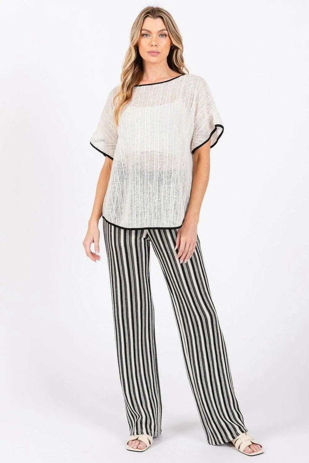 GeeGee Short Sleeve Knit Cover Up with Contrast Detail - Love Salve